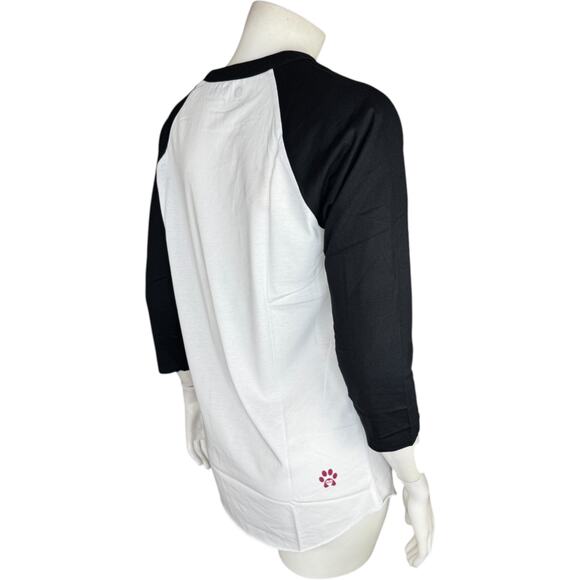 BOBS Skechers‎ Peek A Cat Rainbow Baseball Tee Small NWOT White Black 3/4 Sleeve - Picture 6 of 14